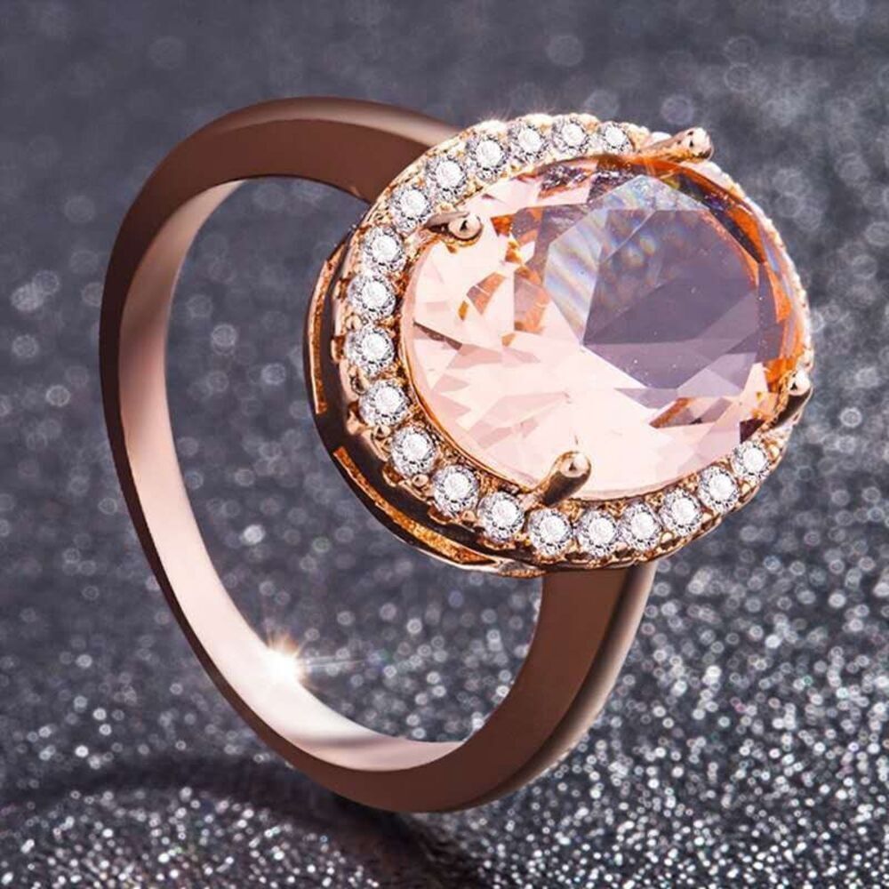 Innocent Morganite Rose Gold Silver Ring Size 10.25